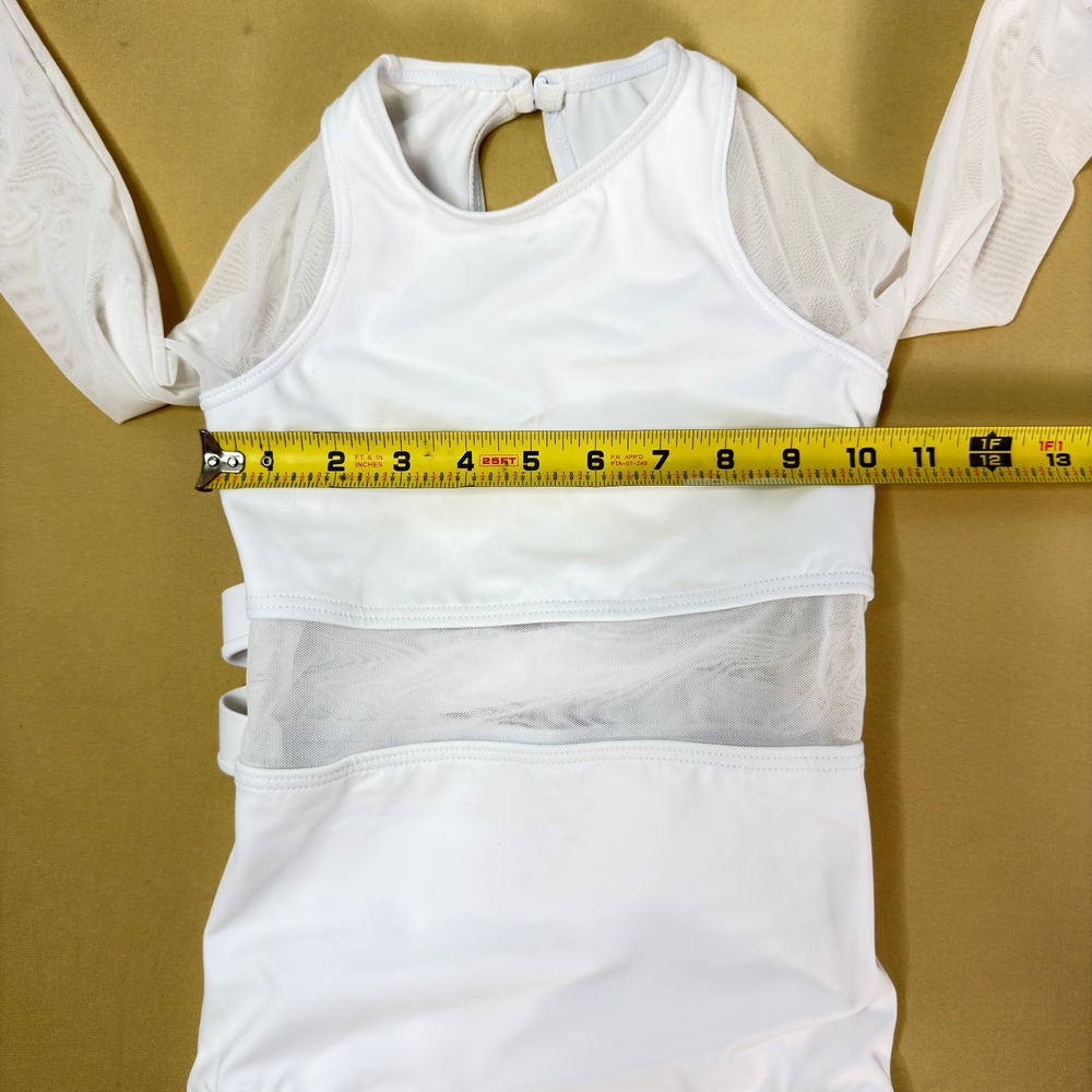 Balera‎ White Long Sleeve Mesh Double X-Back Dance Leotard IC Intermediate Child - Picture 3 of 9